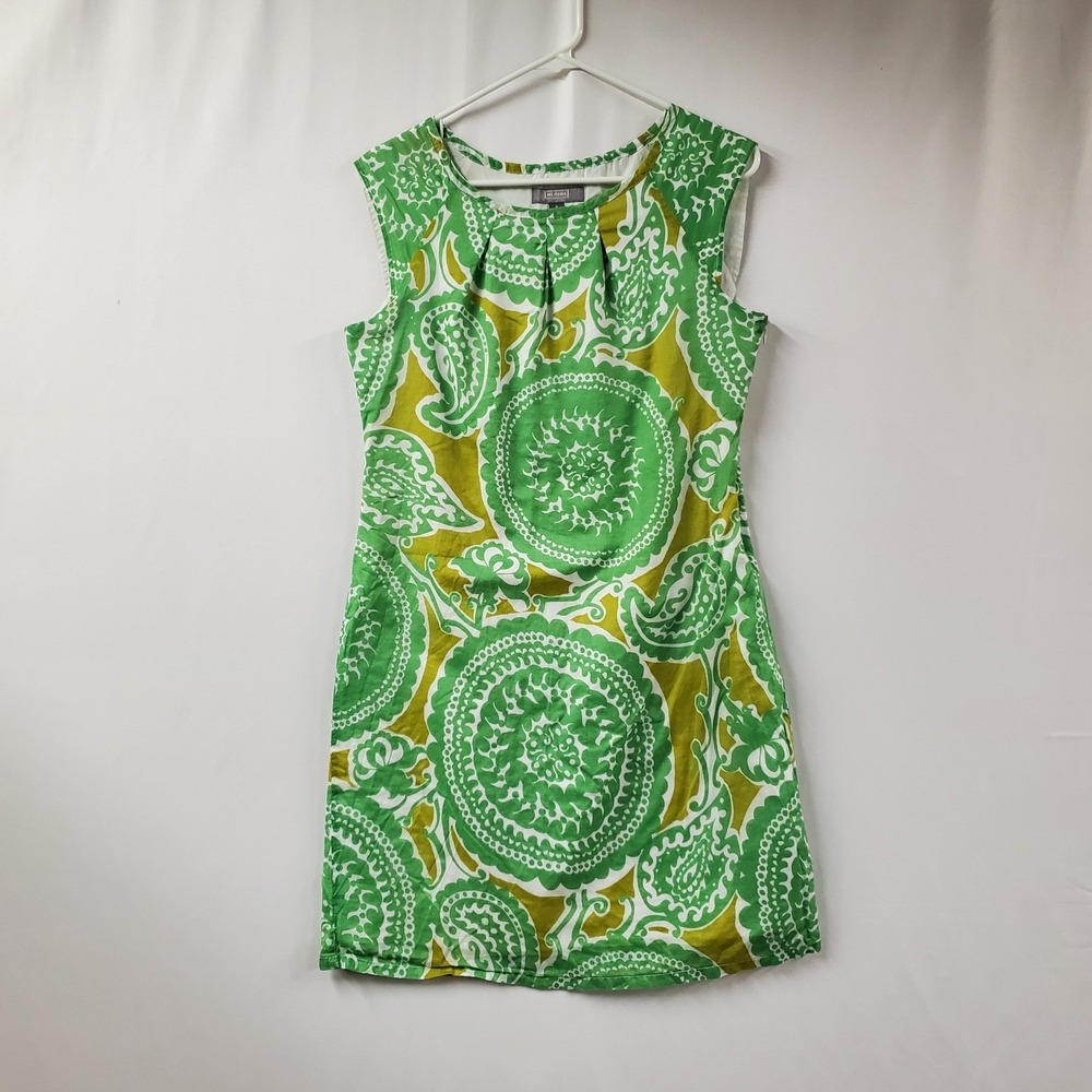 Vintage Merona Batik Dress 8 Green Medallion Gauze Cotton Boho Office‎ Y2K 00s